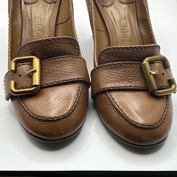 Chloe Brown Leather Loafer Heels, EU 38 US 7.5 - Picture 3 of 12